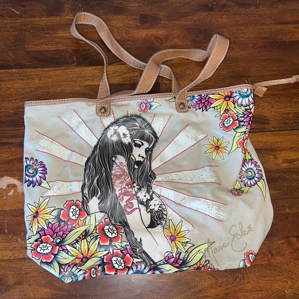 Marc Ecko Brown Artistic Tote Bag